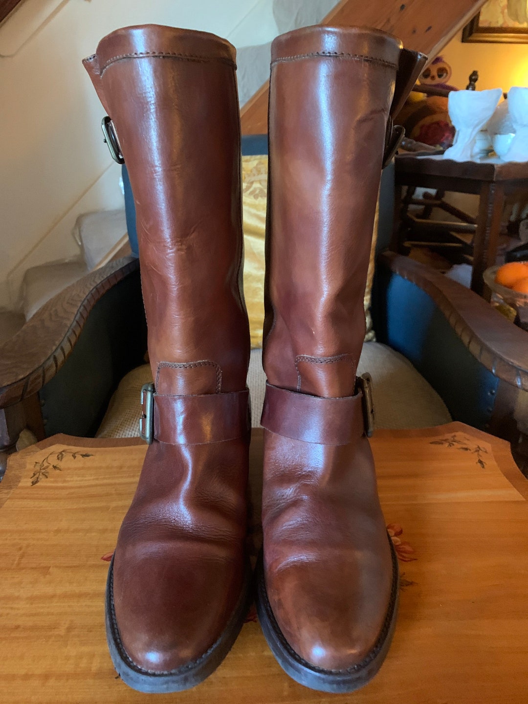 Leather Cowboy Boots Vintage Tan Leather Cowboy Boots Unisex - Etsy UK