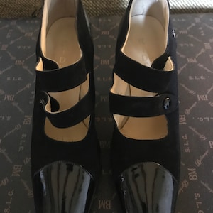 Vintage Italian Black Suede And Patent Leather Shoes