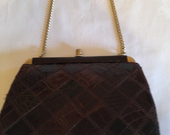 Vintage marrón Patchwork serpiente piel bolsa