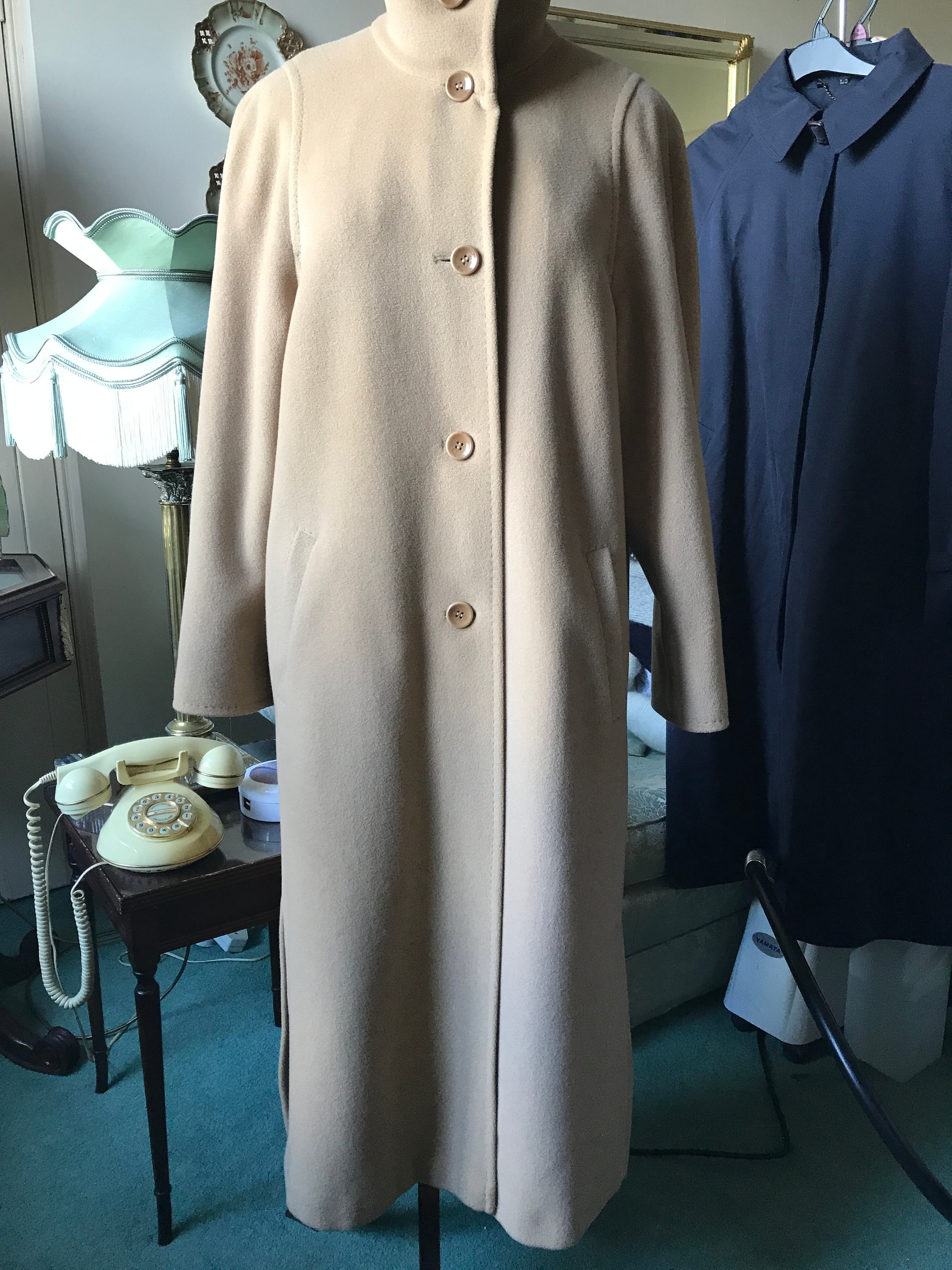 Mid length camel coat top