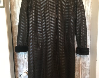 Vintage Shearling Brown Suede Leather Coat