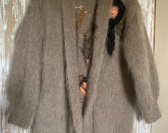 Veste longue en laine mohair vintage, veste en laine mohair de créateur, veste en mohair vintage