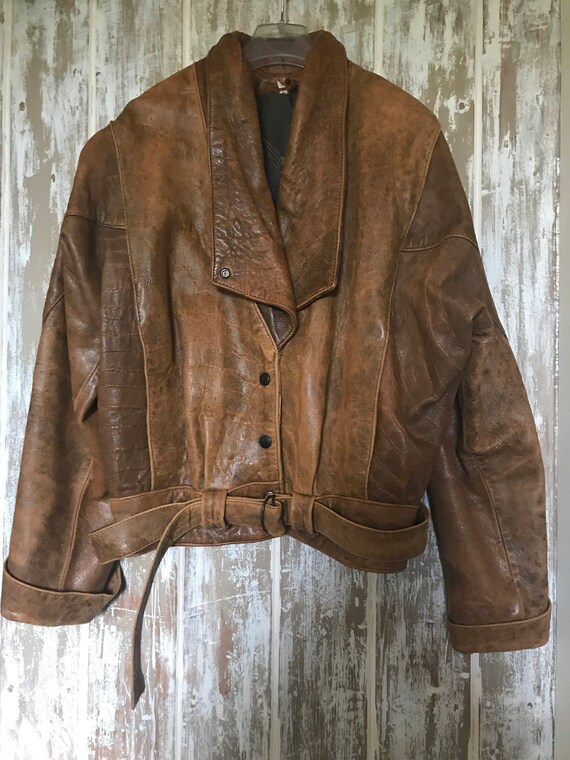 Vintage Tan Leather Batwing Sleeve Jacket