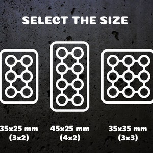 May include: Three different sizes of white metal grid panels with circles. The sizes are 35x25 mm (3x2), 45x25 mm (4x2), and 35x35 mm (3x3).