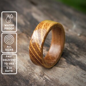 Unique Elegant and Comfortable Unisex Band Duplet Hard Wood Dark Ash and Acacia Wedding Promise Engagement Ring for Man and Woman