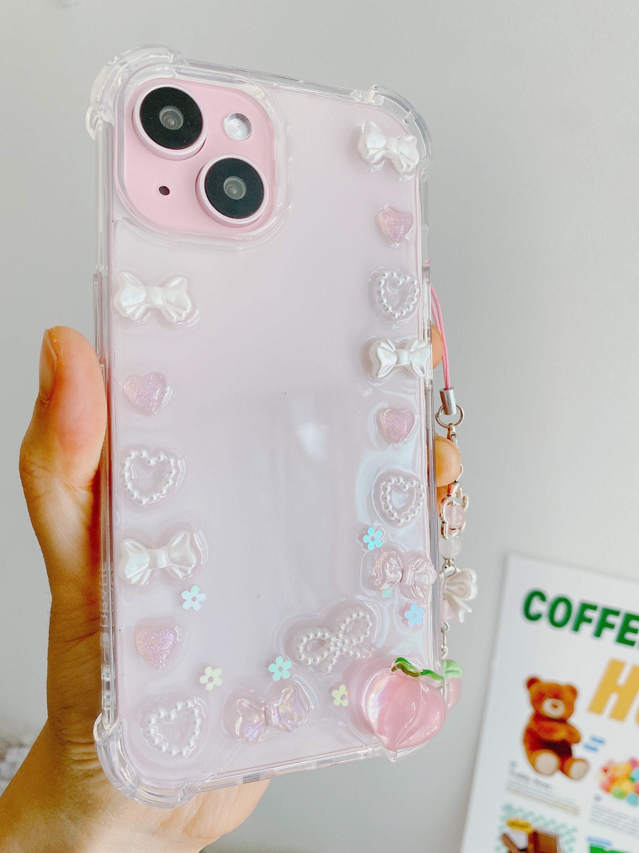 Peach Pink Ribbon Resin iPhone 17/16/15/14/13/12/11 Galaxy S25/S24