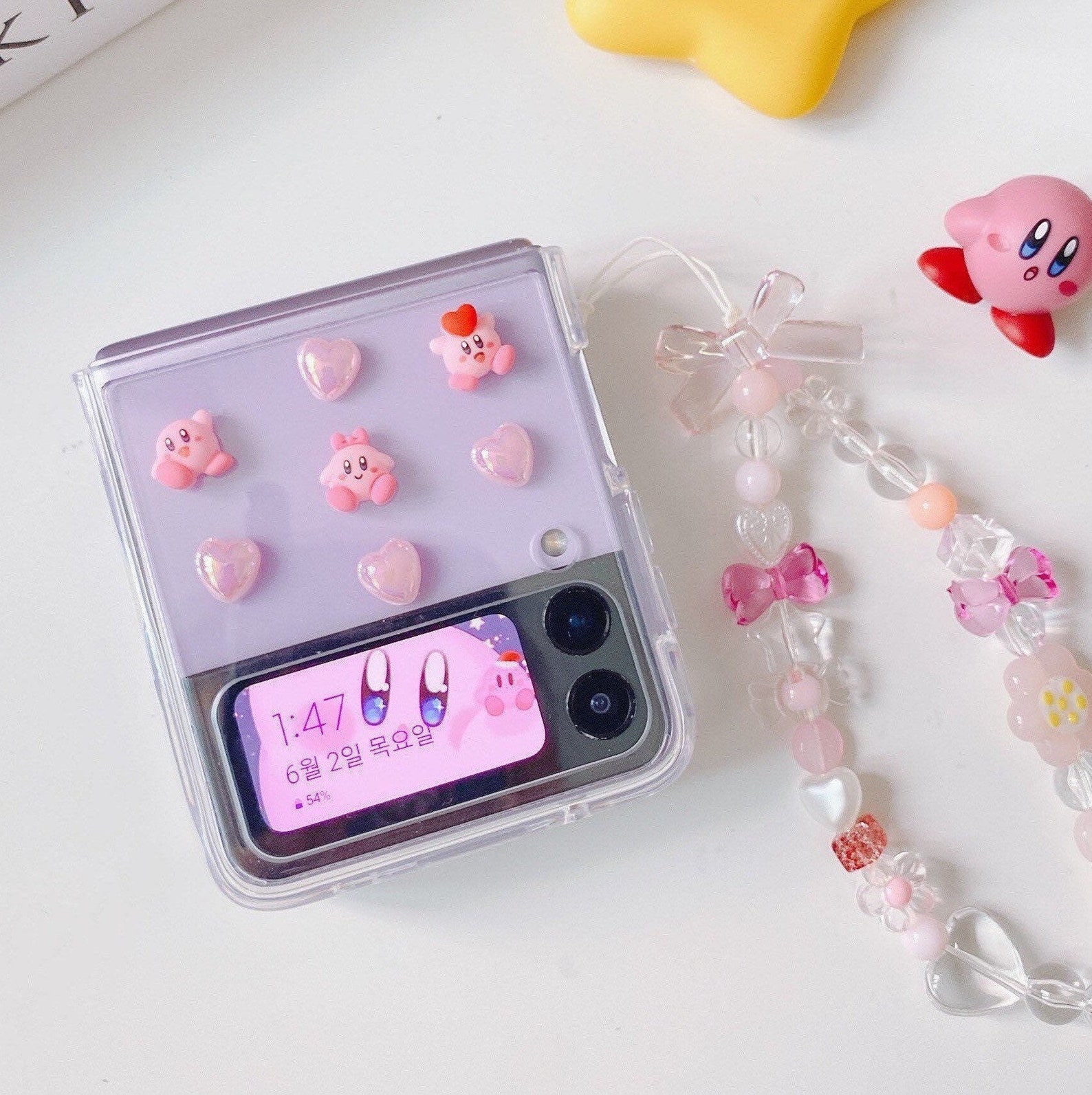 Cute Mini Kirby Heart Pink Clear Hard Galaxy Z Flip3/z Flip4 - Etsy