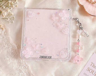 Pink mother of pearl flower butterfly Samsung Galaxy Z Flip 8/7/6/5/4/3 case