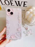 Pink flower butterfly resin iPhone 17/16/15/14/13/12/11/SE Galaxy S26/S25/S24/S23/S22 case product logo