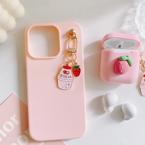 Korea banana milk and strawberry milk iphone case+keychain set iphone 15/15pro14/14pro/14plus//12/12mini/12pro/13/13pro/13promax/galaxy s23/