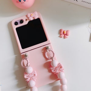 Ensemble d'étuis pour Samsung Galaxy Z Flip5/Z Flip3/Z Flip4 à bandoulière et ruban lune roses