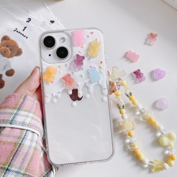 Jelly bear Syrup decoden clear hard iPhone 15/15pro/14/14plus/14pro/14pro max/13/13pro/13pro max/13mini/12/12pro/12pro max/Galaxy s24/s23