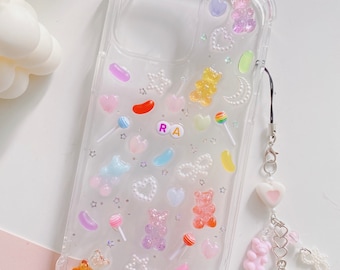 Custom initial jelly bear candy resin iPhone 15/14/13/12/Galaxy S24/S23/S22/S21 case