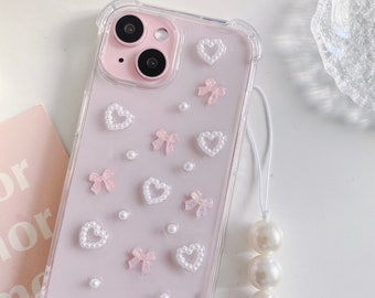 Pink ribbon bow resin iPhone 15/14/13/12/Galaxy S24/S23/S22/S21 case