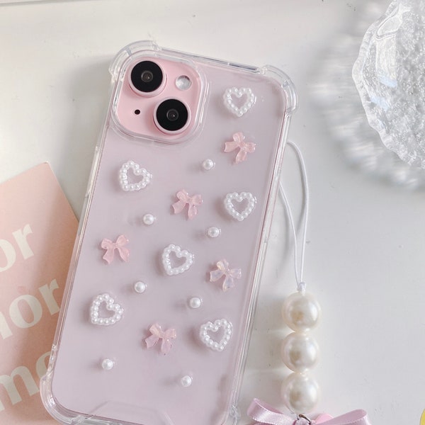 Pink ribbon bow resin iPhone 15/14/13/12/Galaxy S24/S23/S22/S21 case