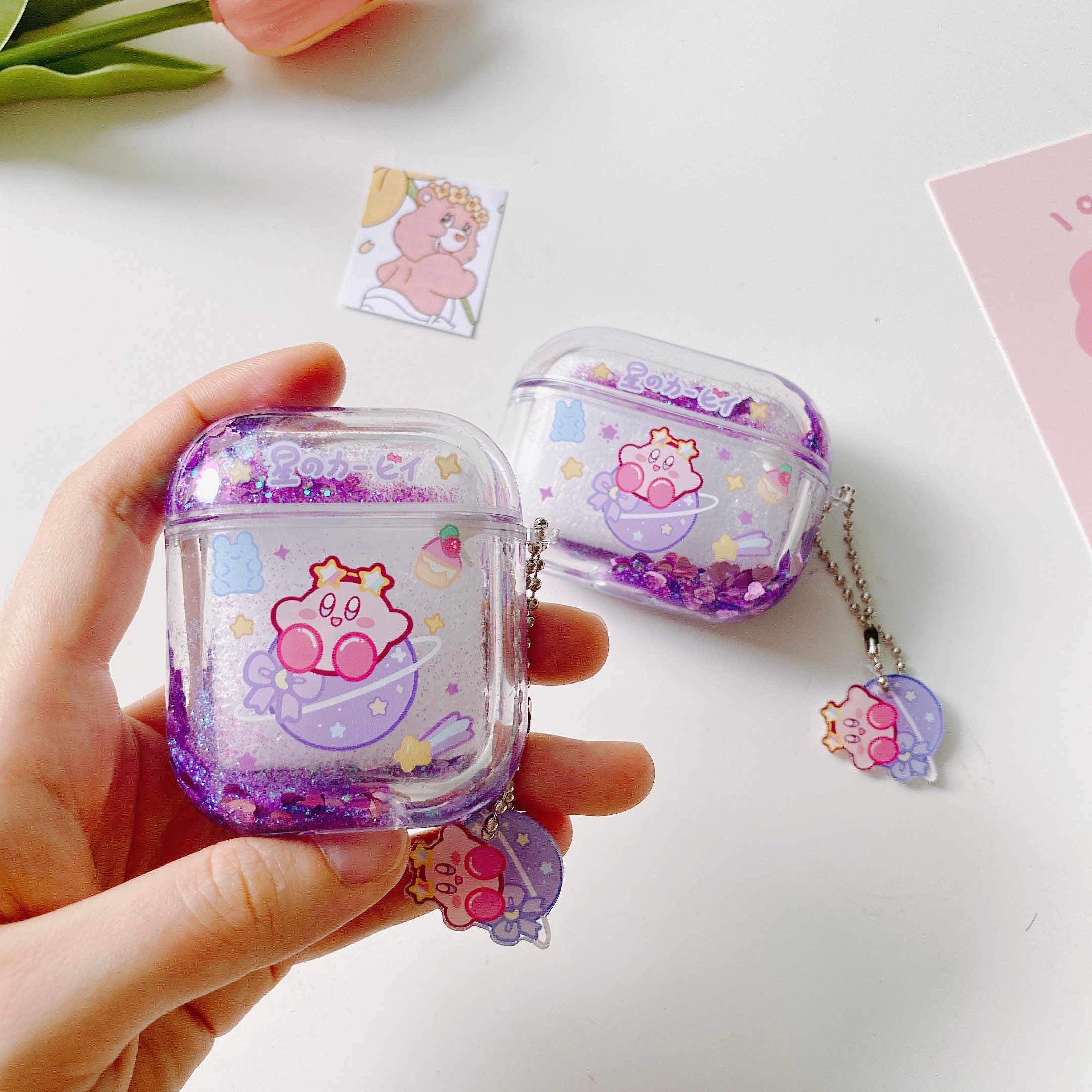 Glitter Sparkling Purple Kirby Airpods Case And Airpods Etsy