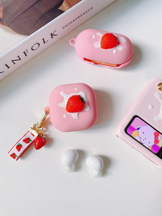 Strawberry syrup decoden Galaxy buds live and buds pro and buds2 case+keychain set