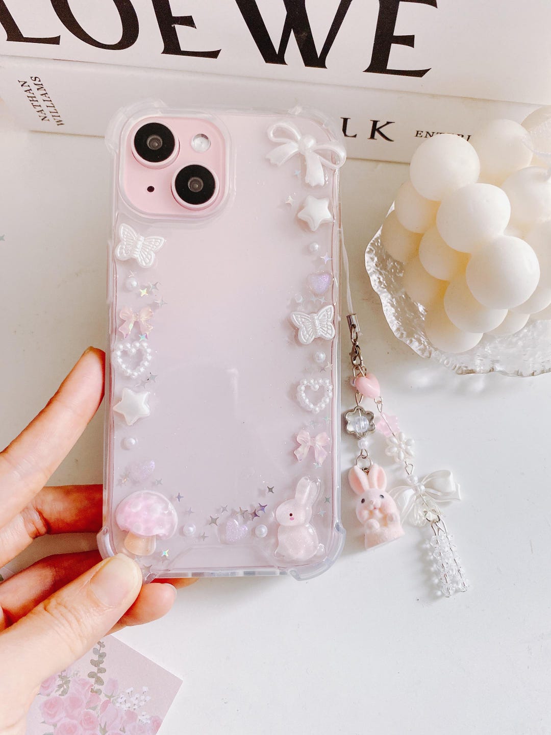 Pink Mushroom Rabbit Phone Case: Handmade Resin Charm - Etsy