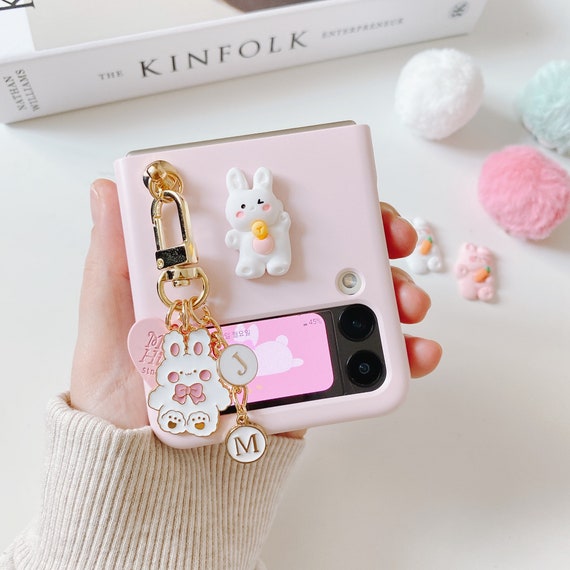 Pink Ribbon Rabbit Bunny Initial Keychain Sturdy Hard Samsung Etsy