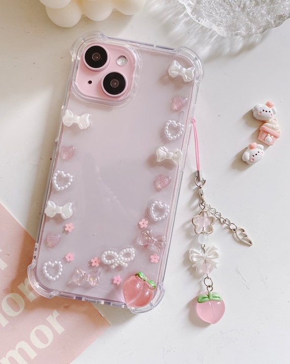 Peach Pink Ribbon Resin iPhone 17/16/15/14/13/12/11 Galaxy S25/S24