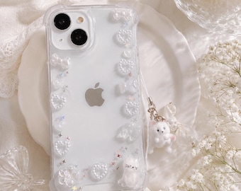 Cat white ribbon resin iPhone 17/16/15/14/13/12/11 Galaxy S25/S24/S23/S22/S21 case