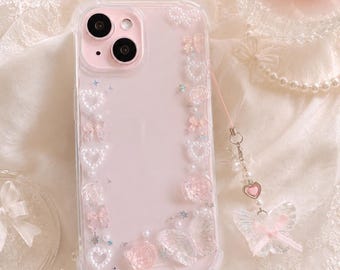 Pink flower butterfly resin iPhone 17/16/15/14/13/12/11/SE Galaxy S26/S25/S24/S23/S22 case