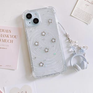 Aurora blue star wave iPhone 18/17/16/15/14/13/12/11/SE/Galaxy S26/S25/S24/S23/S22 case Case+Strap set