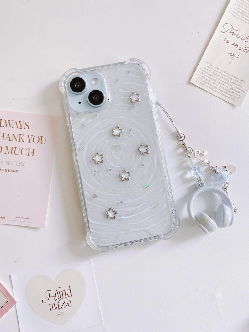 Aurora blue star wave iPhone 18/17/16/15/14/13/12/11/SE/Galaxy S26/S25/S24/S23/S22 case Case+Strap set