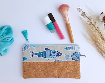 Cosmetic Pouch Fish, Make-up bag, Cork Pencil Pouch, Sustainable Gift, Personalized Teacher Gift, End of School Gift, Summer Gift