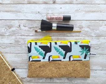 Toucan Cork Pouch, Exotic Pencil Bag, Teacher Gift