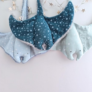 Mantarraya para bebé, peluche de animalito STINGRAY, peluche de algodón de doble gasa oceánica, peluche de animal marino suave y abrazoso, peluche de mantarraya, regalo para recién nacido