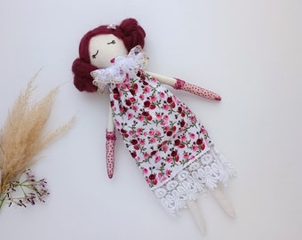 OOAK Heirloom Doll Rosalie, Floral Cloth doll, Girls Keepsake Gift, Art Doll, Birthday Gift for Girl Over 4 Years Old, Handmade Doll