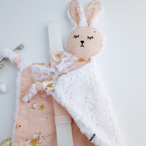 Baby Girl Easter Candle with Bunny Comforter, Lambatha Bunny Lovey Set, Cotton Bunny Cuddle Friend, Palm Sunday Candle, Newborn Easter Gift image 3