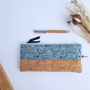 Personalized Cork Pencil Bag, Teacher Gift, Blue Floral Zipper Pouch, Make-up Bag, Cosmetics Bag, Pencil Bag, Vegan, Thank you Gift image 1