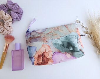 LARGE Make-up Bag with Marble Patterns, Cosmetics Bag, Loneta Zipper Pouch, Summer Gift, Travel Gift for Her, Waterproof Toiletry Bag