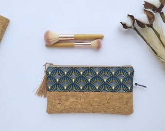 Personalized Teacher Gift, Cork Pouch with Peacock Print, Custom Mom Gift, Make-up Bag, Cosmetics Bag, Pencil Pouch, End of School Gift