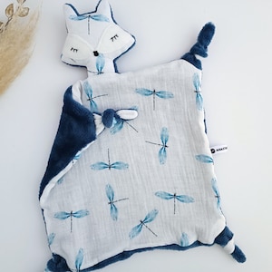 FOX Animal Lovey, Muslin Cotton Doudou Dragonfly Print, Double Gauze Cotton, Baby Comforter, Baby Boy Sleeping Toy, Baby Girl Easter Gift