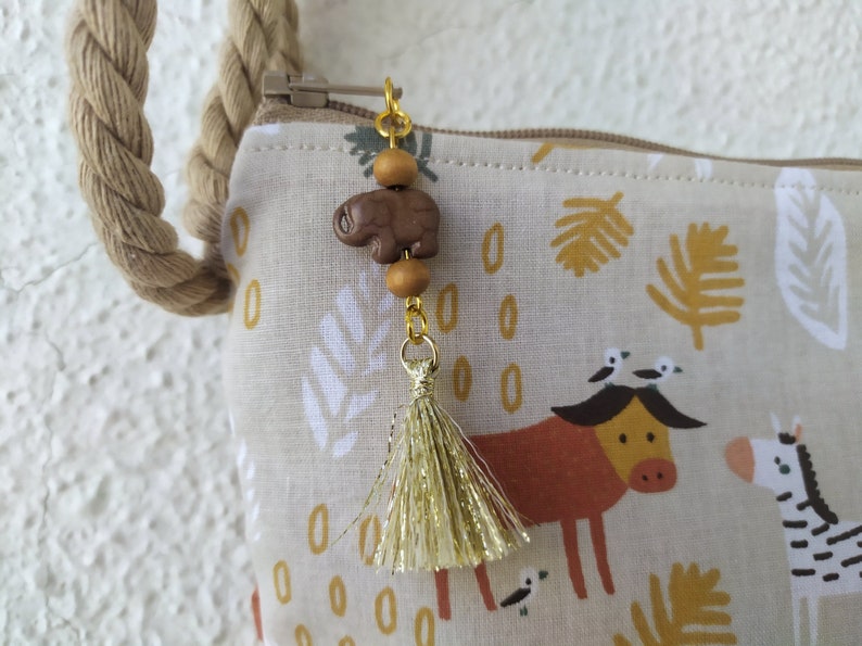 Girls Boho Bag with Safari Animals, Large Cork Purse image 6