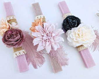 Greek Easter Candles with Flower Hair Clip, Girls Lampada, Πασχαλινή Λαμπάδα, Orthodox Lampades for Woman, Greek Easter Lambatha