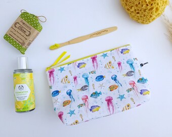 Kids Wash Bag Sealife Animals, Zipper Pouch, Teenager Summer Gift, Summer Camp, Beach Bag, Jelly Fish Make-up Bag, Waterproof Toiletry Bag