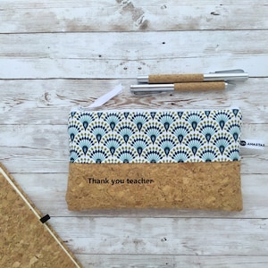 Personalized Teacher Gift, Canvas and Cork Zipper Pouch, Make-up Bag, Small Cosmetics Bag, Pencil Bag, End of School Thank you Gift