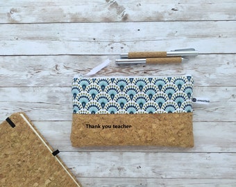 Personalized Teacher Gift, Canvas and Cork Zipper Pouch, Make-up Bag, Small Cosmetics Bag, Pencil Bag, End of School Thank you Gift