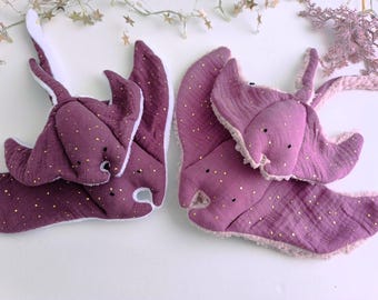 Manta Rochen Baby Schnuffeltuch Set, Double Gauze Cotton & Plüsch Stingray Lovey