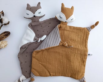 FOX Animal Baby Comforter, Camel Double Gauze Cotton Waffle Lovey, Baby Shower Gift, Pregnancy Box, Sleeping Friend, Newborn Baby Gift