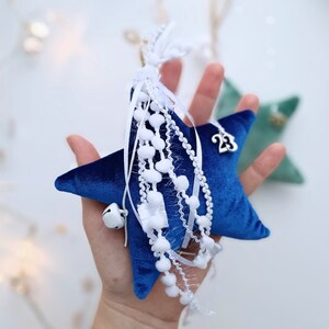 2024 Greek Good Luck Charm Velvet Star, Blue Green Christmas Ornaments, Christmas Tree Hanging Decorations, Teacher Christmas Gifts image 2