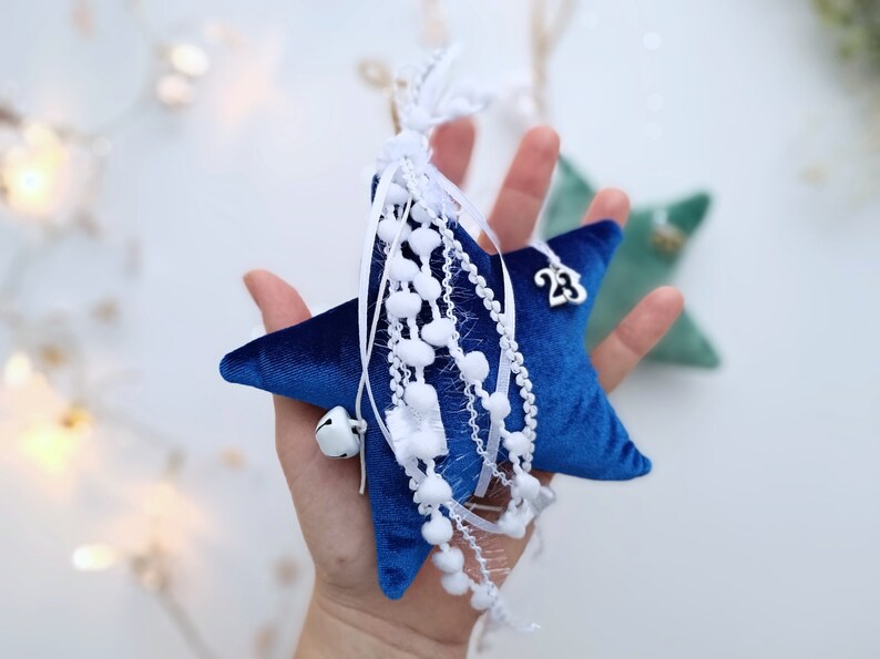 2024 Greek Good Luck Charm Velvet Star, Blue Green Christmas Ornaments, Christmas Tree Hanging Decorations, Teacher Christmas Gifts image 2