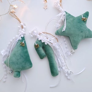 2024 Estrella griega de terciopelo con amuleto de buena suerte, adornos navideños verdes azules, decoraciones colgantes para árboles de Navidad, regalos de Navidad para maestros imagen 3