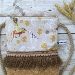 Girls Boho Bag with Safari Animals, Large Cork Purse image 3