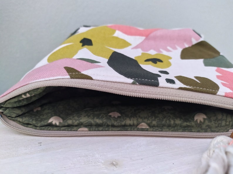 Abstract Floral Zipper Bag, Large Purse, Cosmetics Bag, Mother's Day Gift, Make-up Bag, Loneta Fabric, Sister Gift, Spring Gift image 8