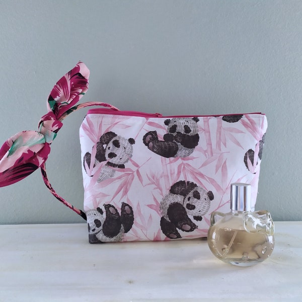 Borsa da toilette Panda, borsa da bagno rosa per ragazze, borsa impermeabile, regalo di Natale per gli amanti dei panda